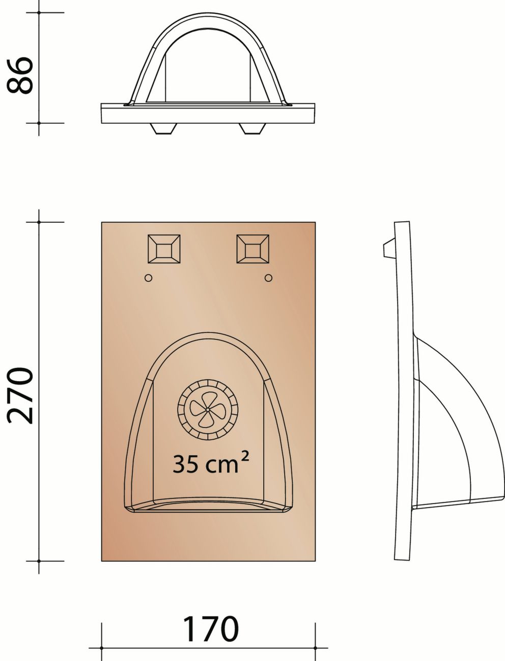Tegelpan Rustique : Ventilatiepan met rooster - 35 cm²