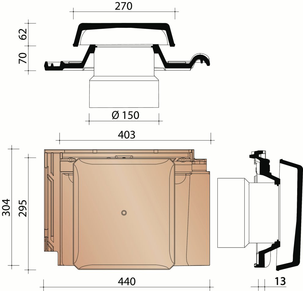 Renaissance Evo : Kit kokerpan dia 150 mm + kapje + aansluitingsmodule