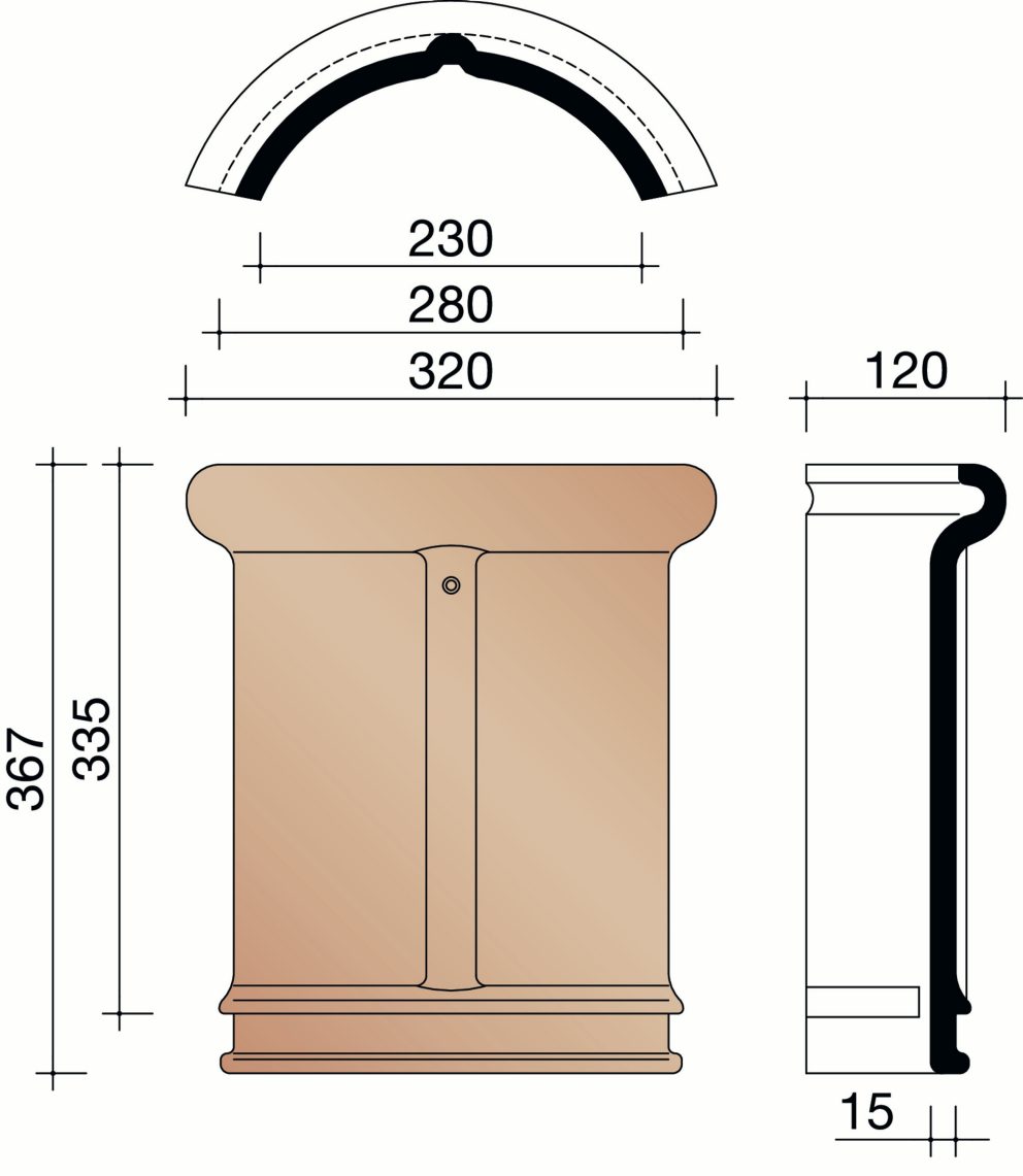 Pottelberg - Halfronde vorst - 230 mm - (3 per lm)