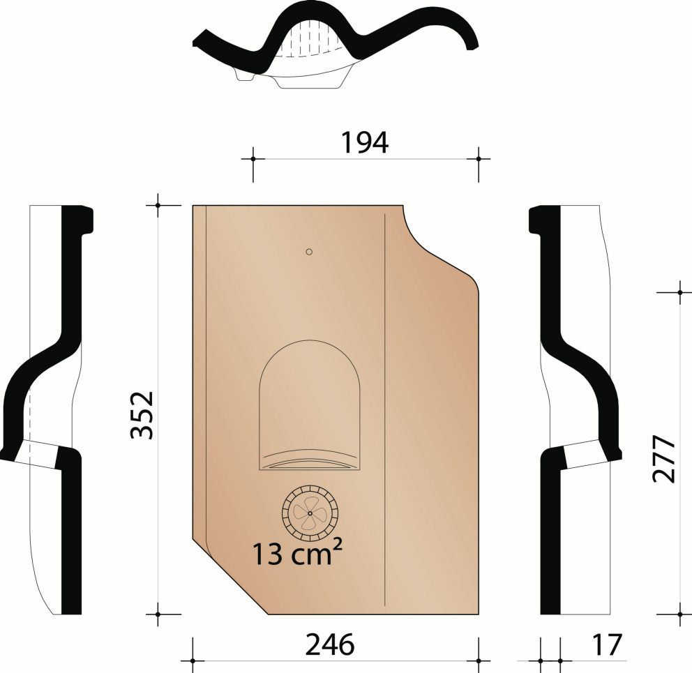 Vieille Tuile Pottelberg 451 - Tuile châtière avec grille synthétique - 13 cm²