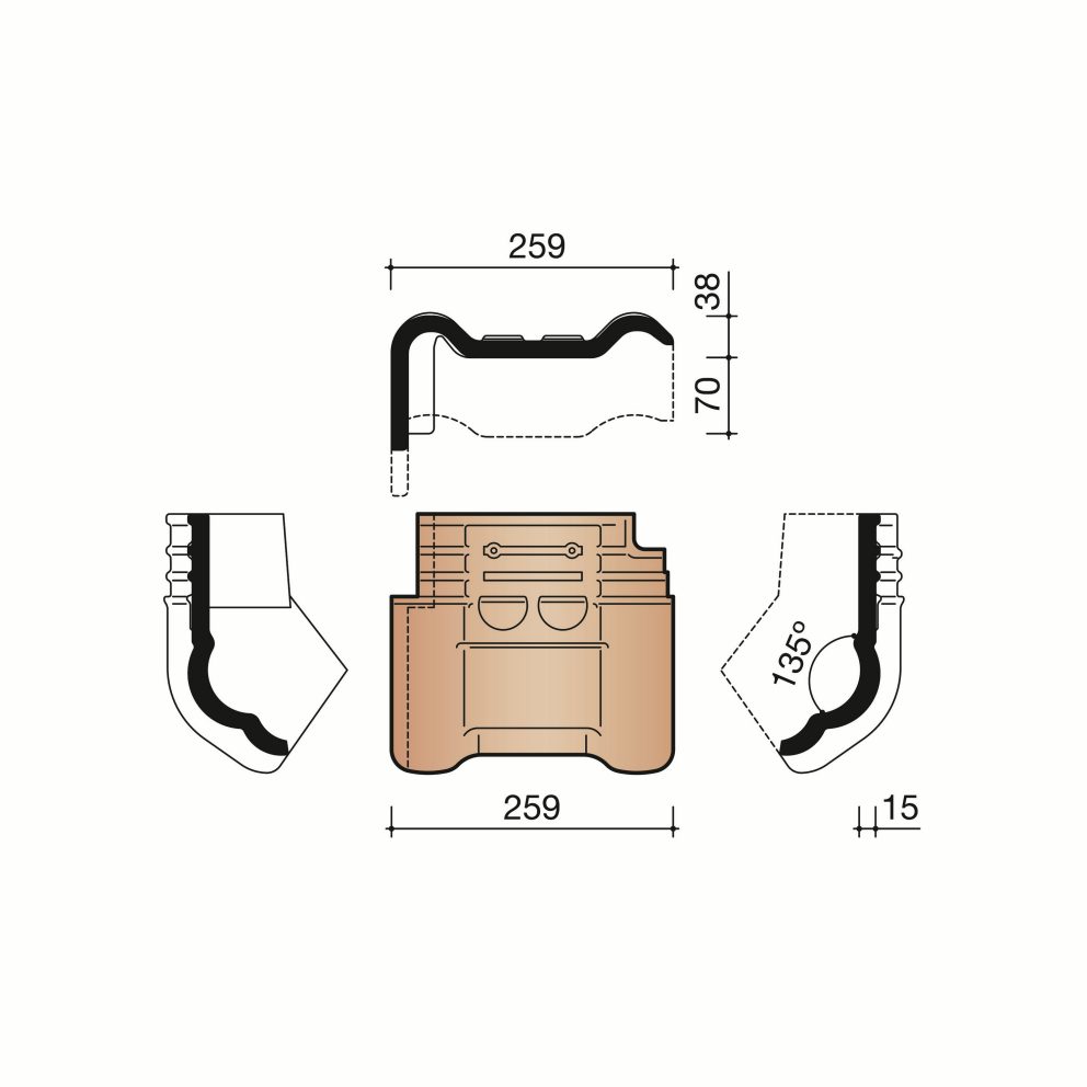 Technical drawing of the Tuile du nord 993 linker gevelknikpan