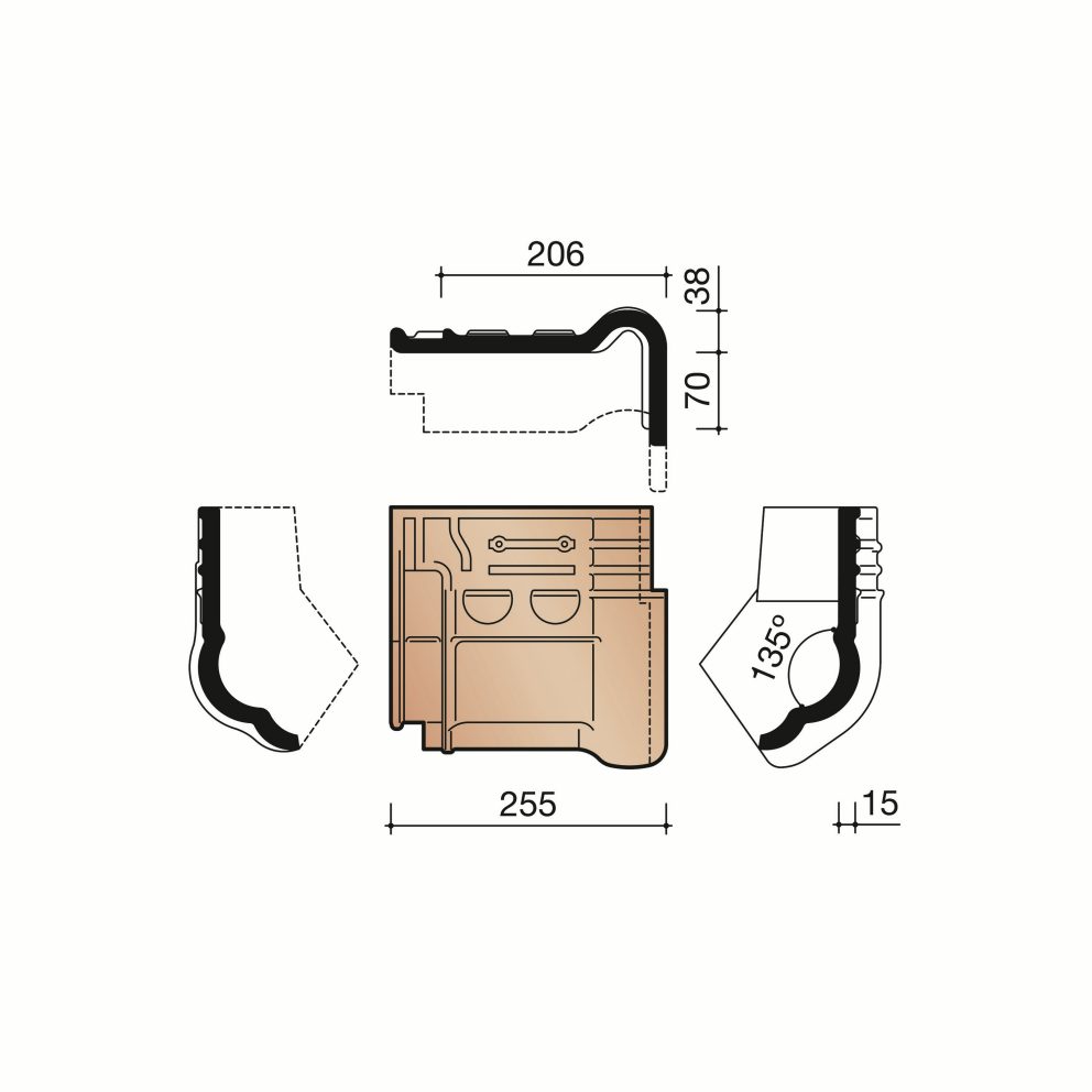 Technical drawing of the Tuile du nord 993 rechter gevelknikpan