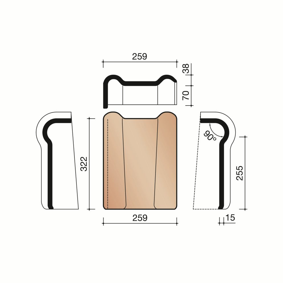 Technical drawing of the Tuile du nord 993 linker gevelchaperonpan