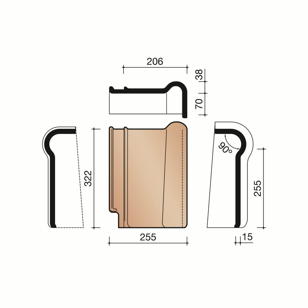 Technical drawing of the Tuile du nord 993 rechter gevelchaperonpan