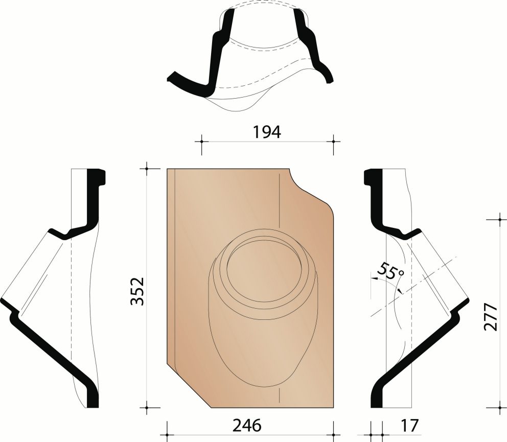 Vieille Tuile Pottelberg 451 - Tuile à douille dia 100 mm