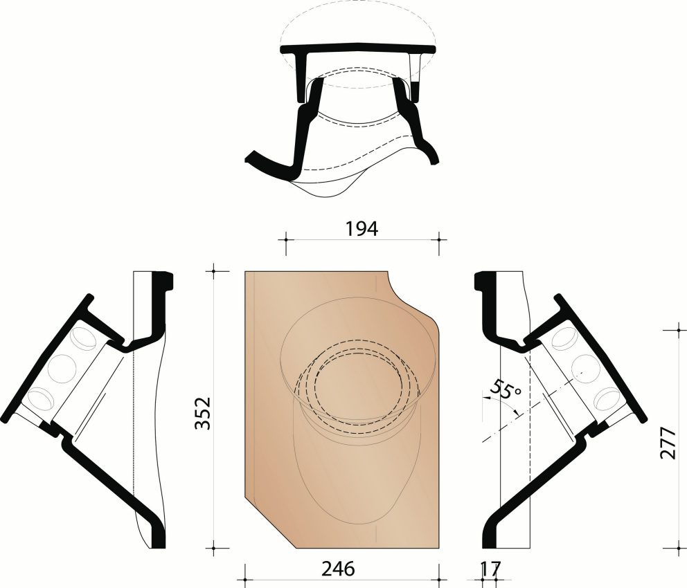 Vieille Tuile Pottelberg 451 - Kit tuile à douille 100 mm + mitron + module de connexion + pièce réductrice