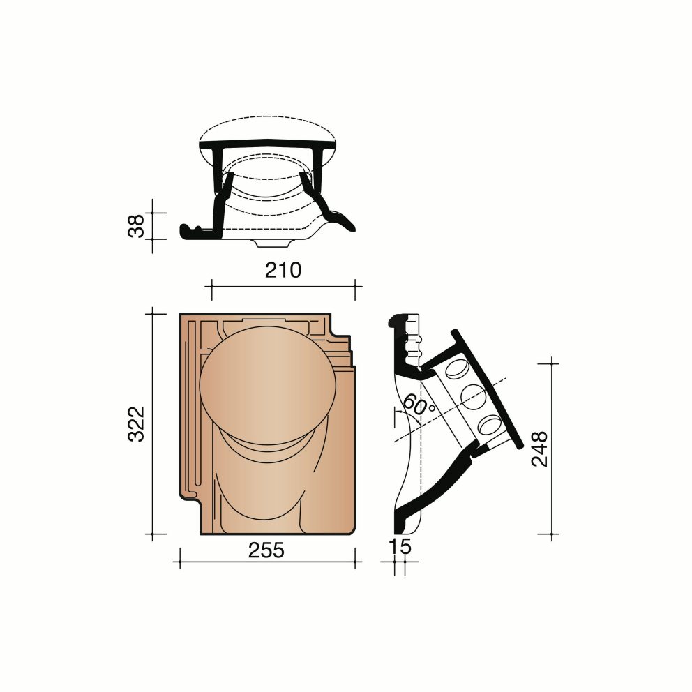 Technical drawing of the Tuile du nord 993 kokerpan