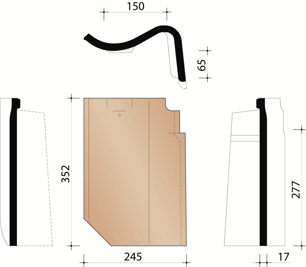 Oude Pottelbergse Pan 451 - Rechter gevelpan (3,6 per lm)