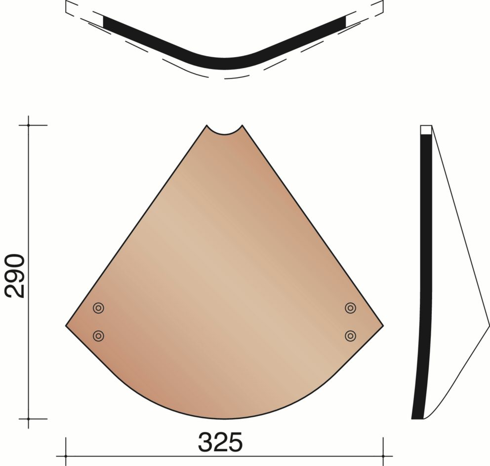 Tegelpan 301 - Ingewerkte slaper (kielgoot) 45° (9,1 per lm): voor dakhelling gelijk aan 45°