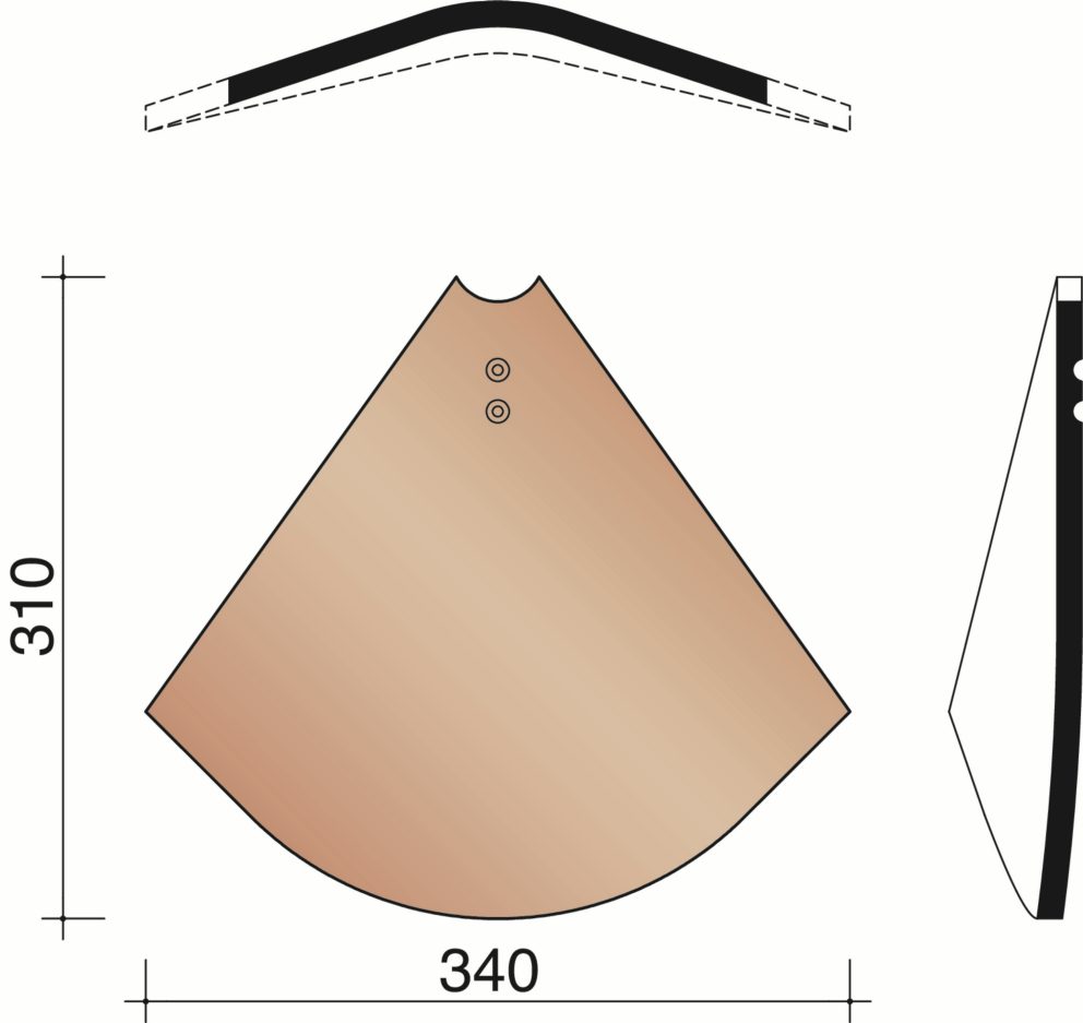 Tegelpan 301 - Ingewerkte noordboom 35° (9,1 per lm)