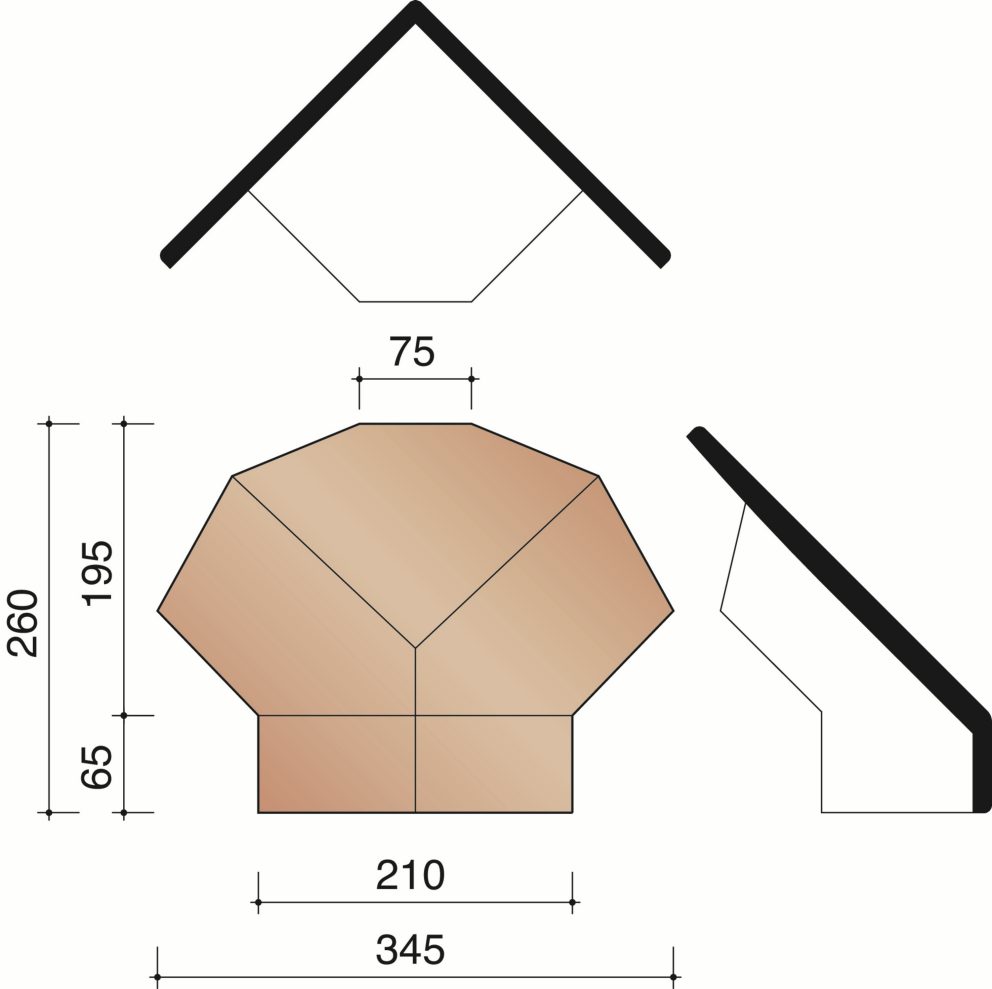 Tuile Plate 301 - 1 faîtière angulaire 1800 et 2 arêtiers 3400-3700 pour rencontre à recouvrement 301