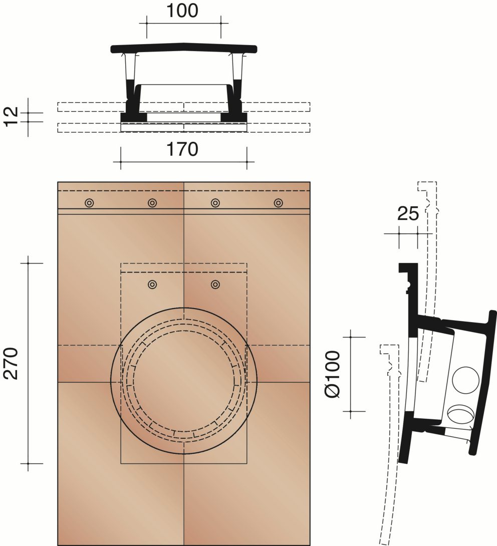 Tegelpan 301 - Kit kokerpan dia 100 mm + kapje + aansluitingsmodule