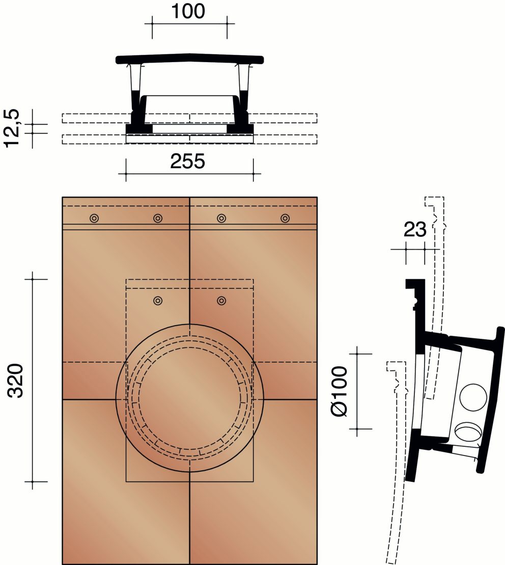 Tegelpan Plato - Kit kokerpan dia 100 mm + kapje + aansluitingsmodule