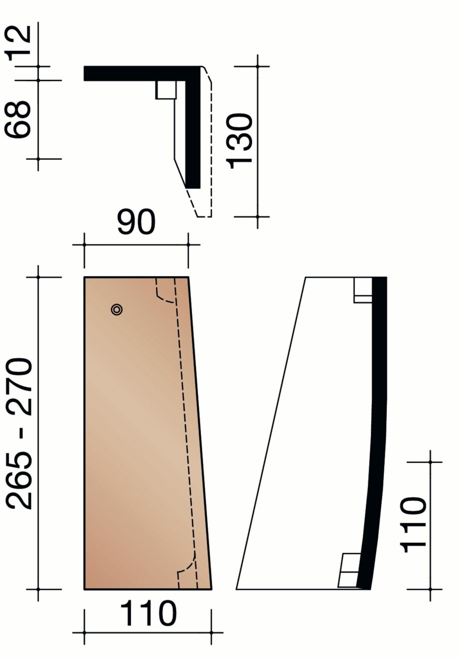 Tuile Plate Rustica - Demi-tuile de rive droite spéciale (4,5 par m.crt.)