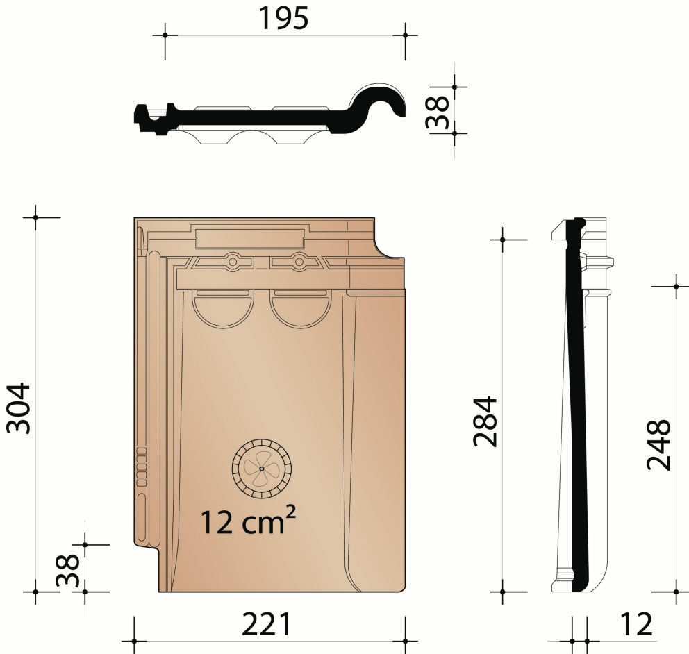 Stormpan 44 - Ventilatiepan - Haakdoorvoerpan - 12 cm²