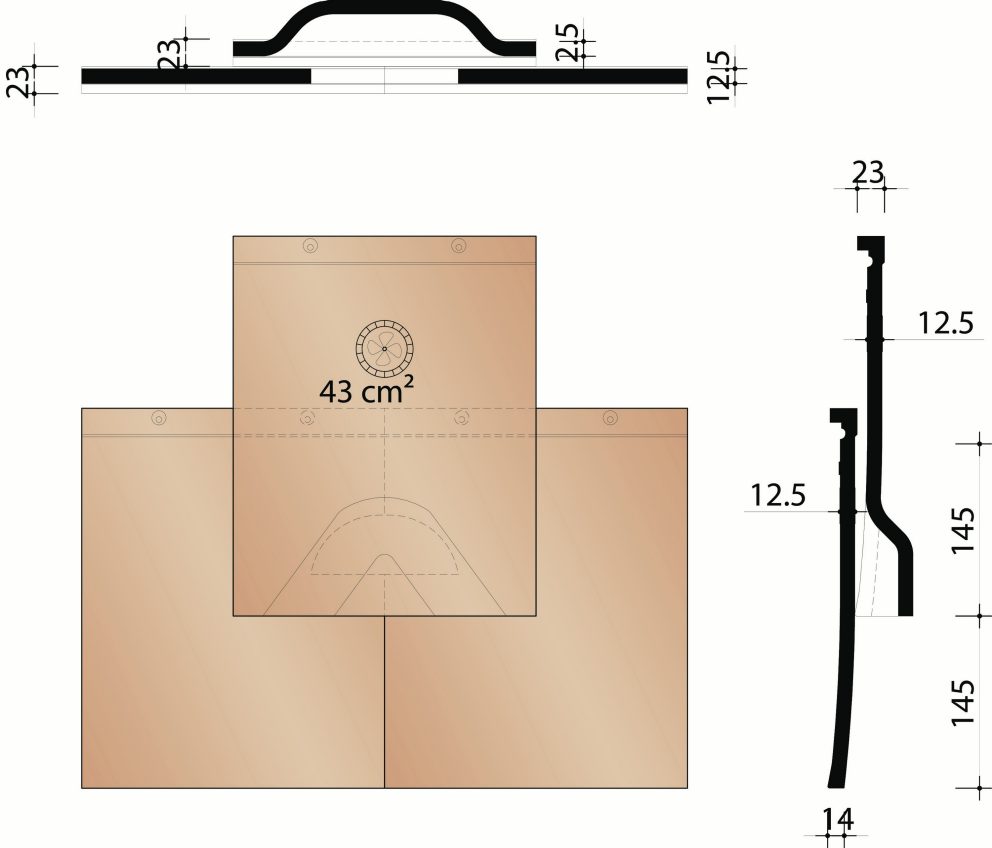 Tegelpan Plato - Kit ventilatiepan met rooster - 43 cm²