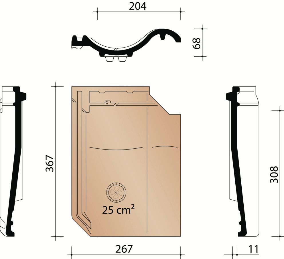 OVH Klassiek - Tuile châtière - Tuile pour passage de crochet avec grille synthétique - 25 cm²