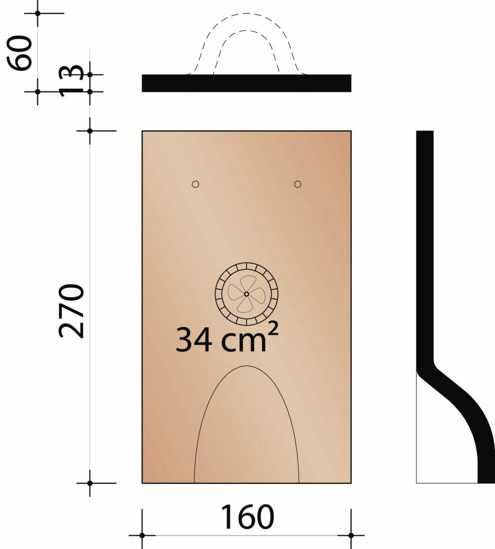 Aléonard Tuile châtière 'passe-barre' - 34 cm²