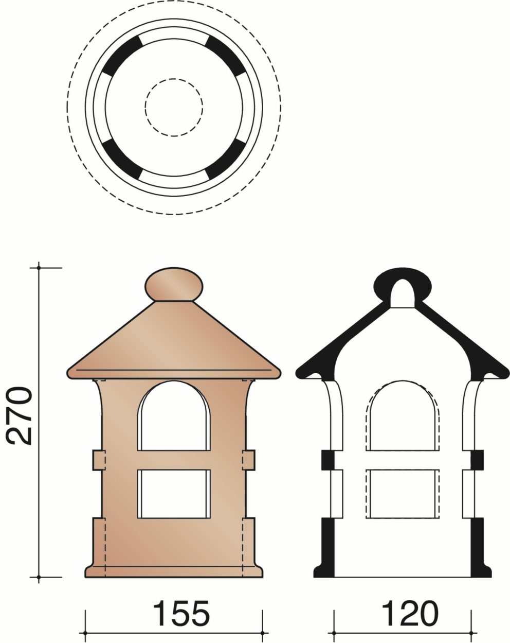 Tegelpan Aléonard Pontigny - Kapje voor kokerpan dia 100 mm