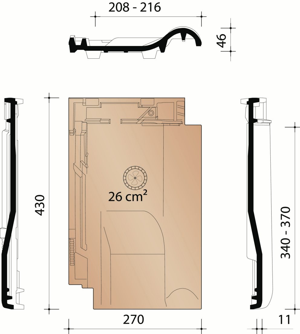 Tradiva - Ventilatiepan - haakdoorvoerpan met rooster in kunststof - 26 cm²