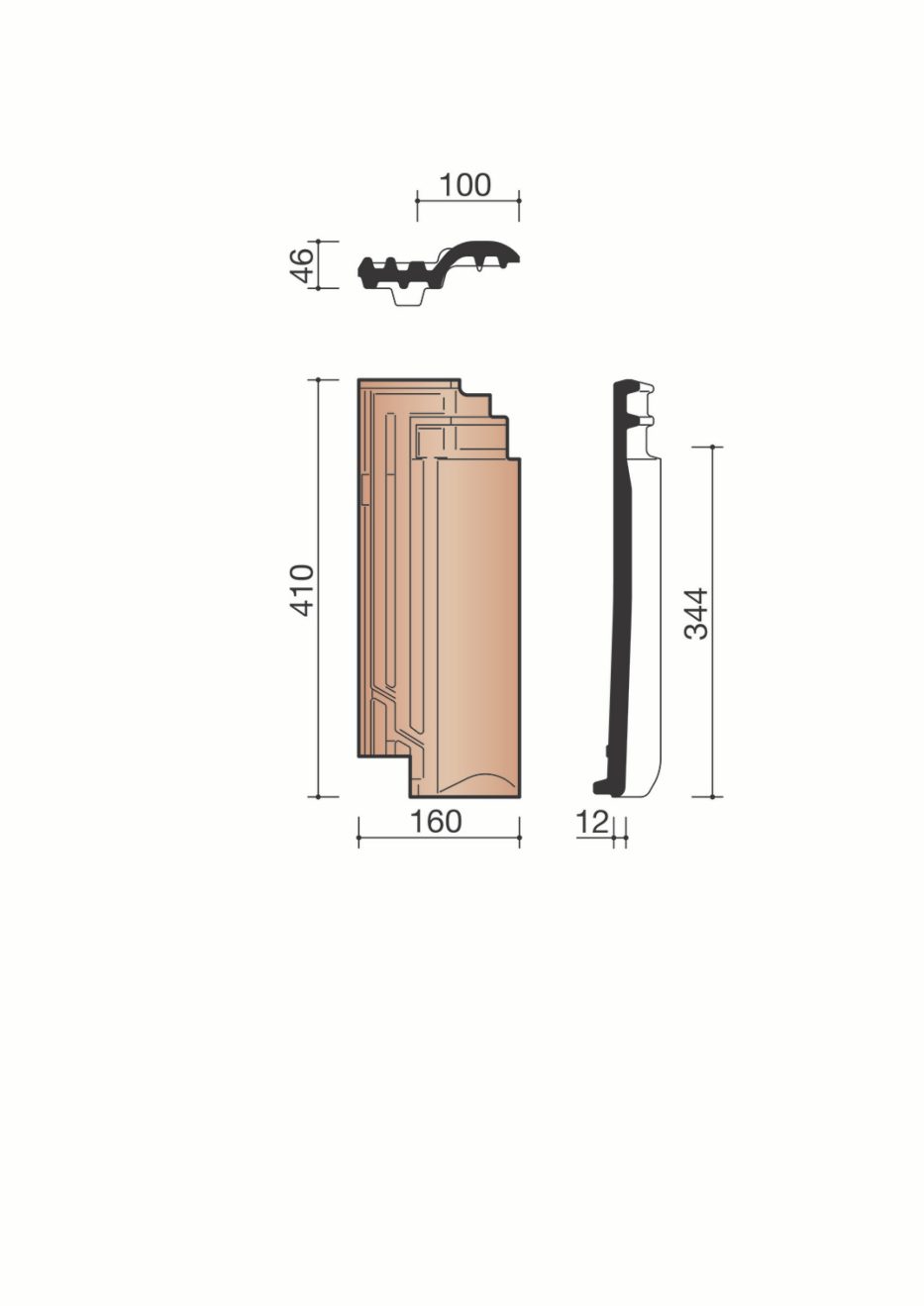 Demi-tuile Panne. BPAN8010. 