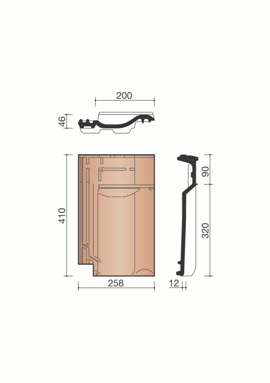 Tuile de sous-faîtage de ventilation Panne. BPAN8100. 