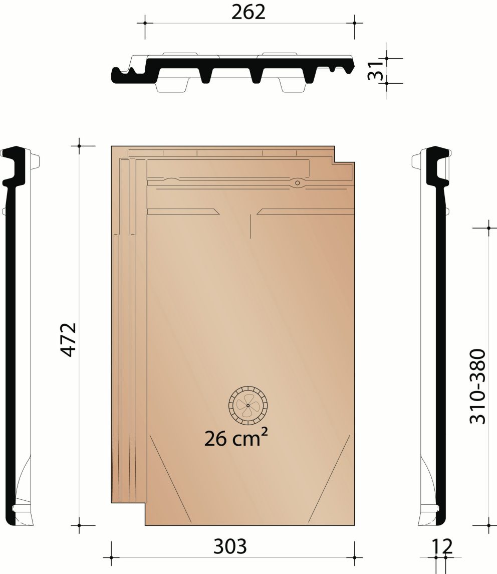 Actua 10 LT - Tuile châtière avec grille synthétique - 26 cm²