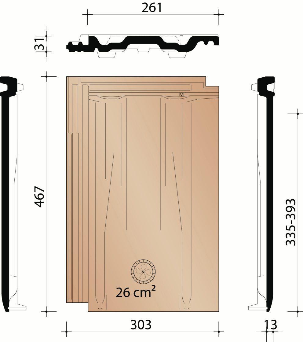 Mega - Tuile châtière avec grille synthétique - 26 cm²