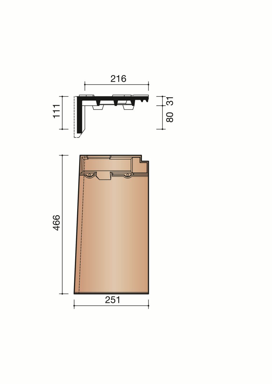 Nueva - Linker gevelpan (1,35 per lm)