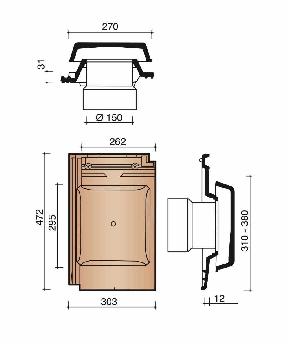 Technical drawing of the Actua ventilatiepan