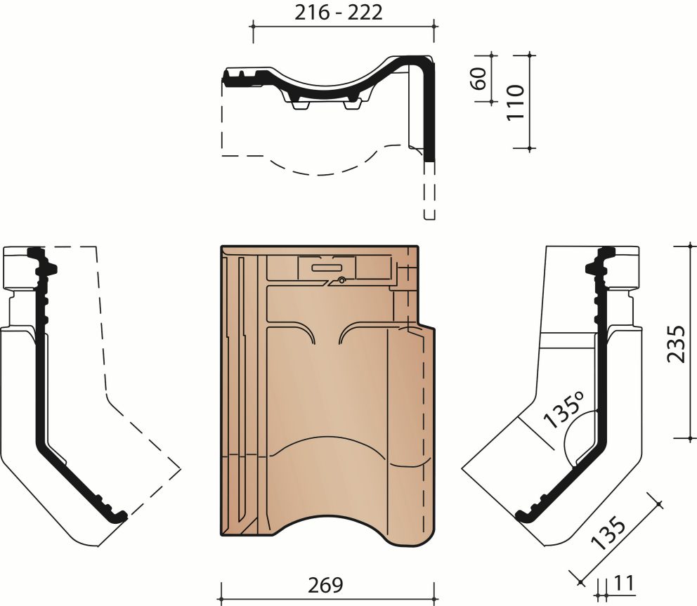 Technical drawing VHV Vario right facade articulated rooftile