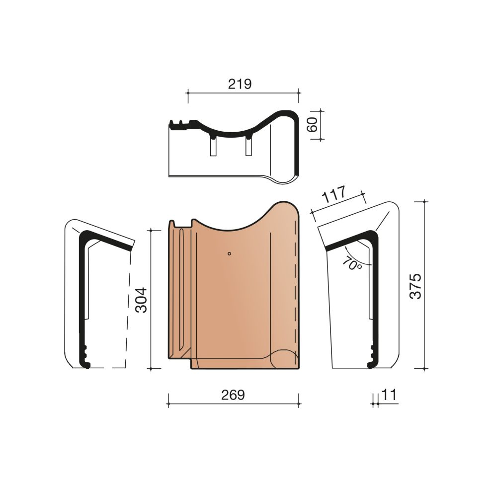 Technical drawing VHV Vario right facade chaperon tile