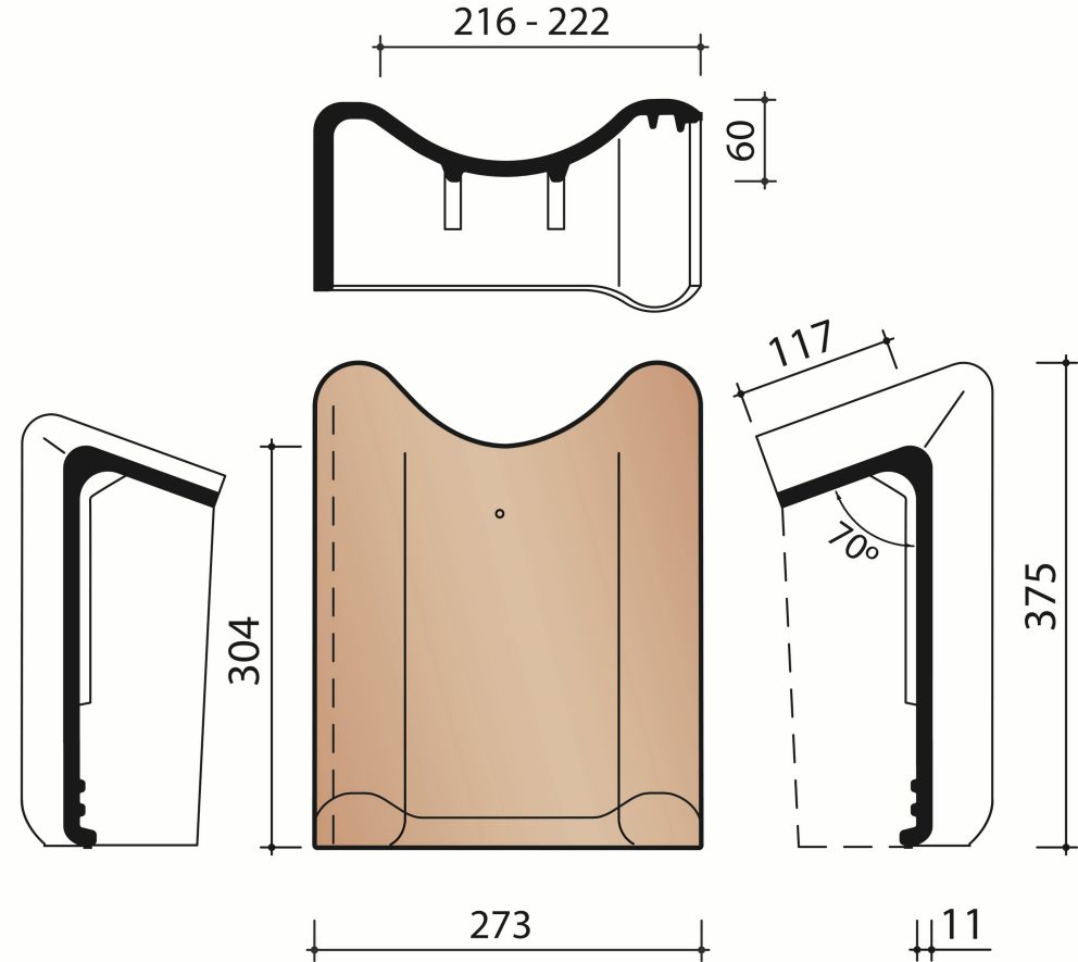 Technical drawing VHV Vario left facade chaperon tile