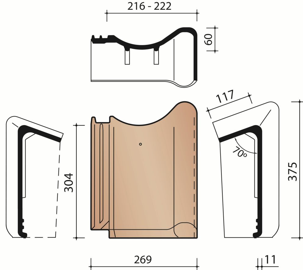 Technical drawing VHV Vario right facade chaperon tile