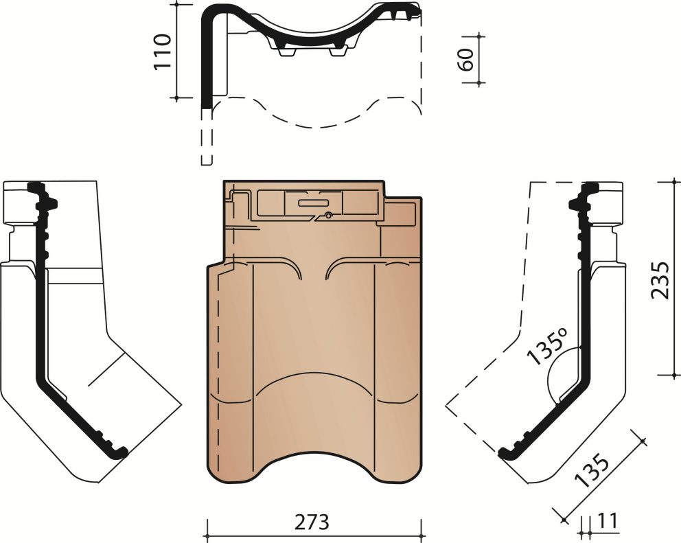 Technical drawing VHV Vario left facade articulated rooftile