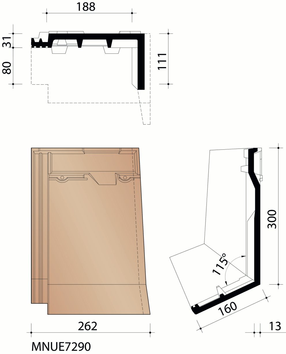 Nueva - Tuile membron de rive droite sur mesure (collée)