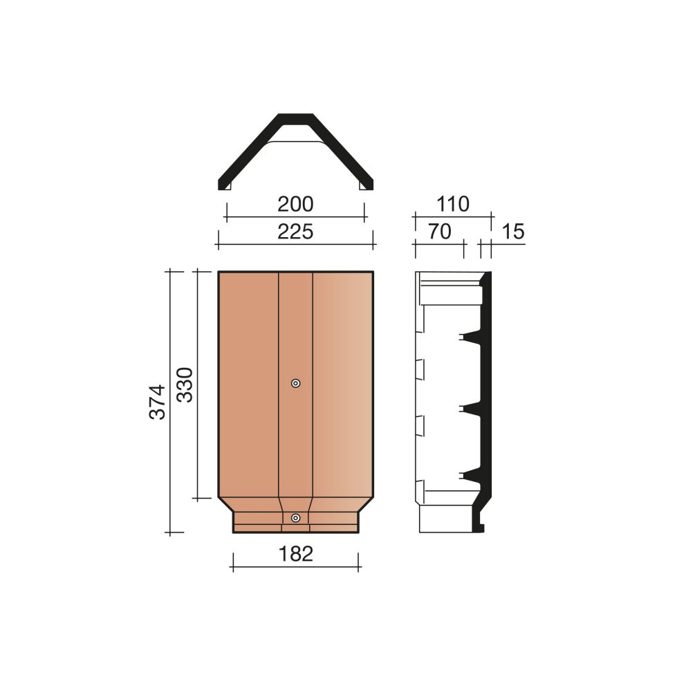 Technical drawing of the Hulpstukken hoekige vorst