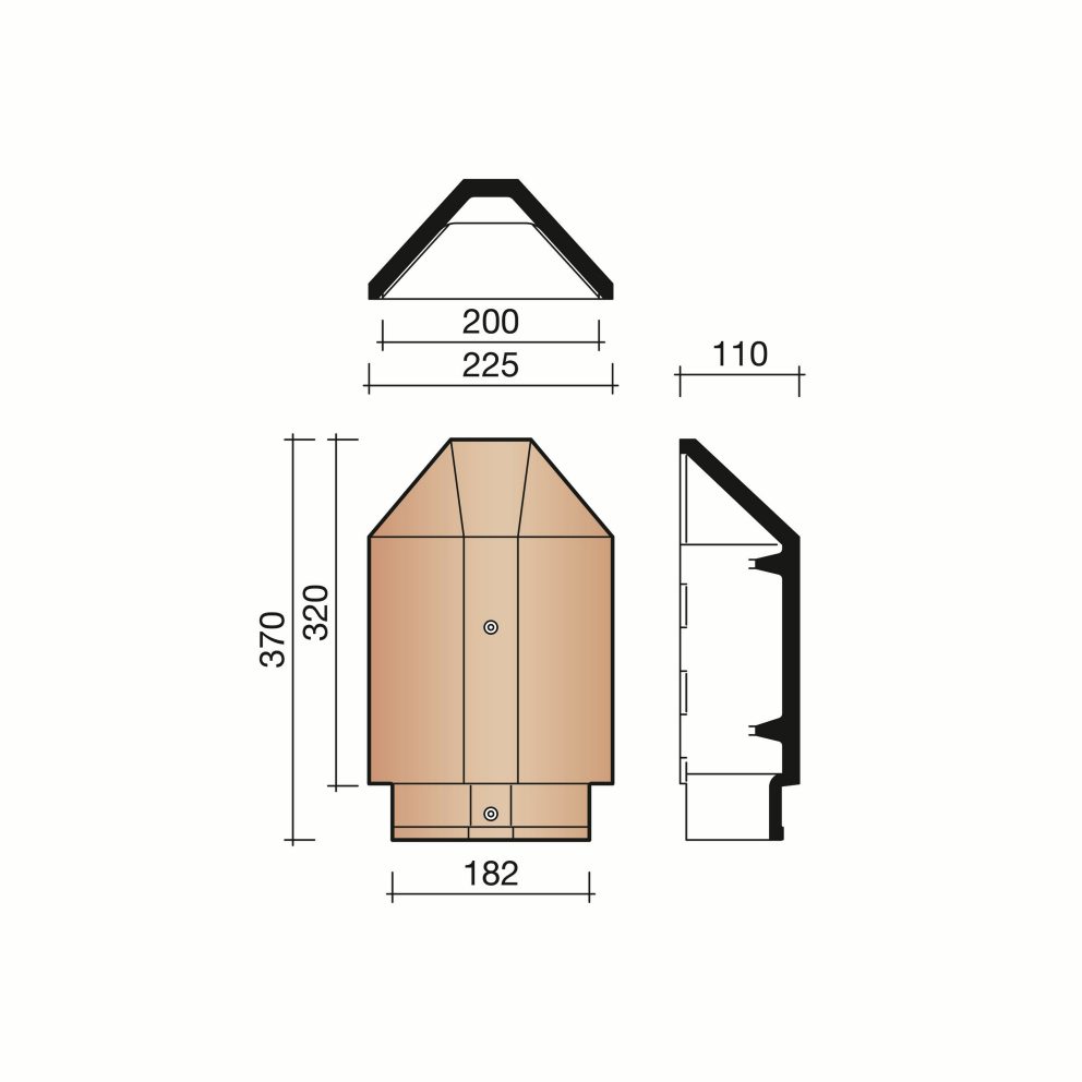 Technical drawing of the Hulpstukken hoekige beginkepervorst