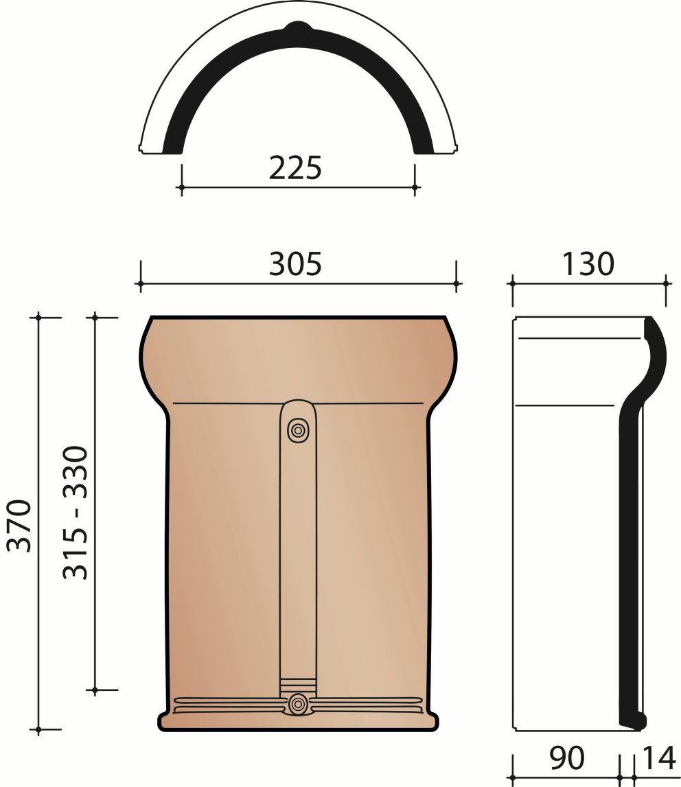 Tegelen - Halfronde vorst - 225 mm - (3 per lm)