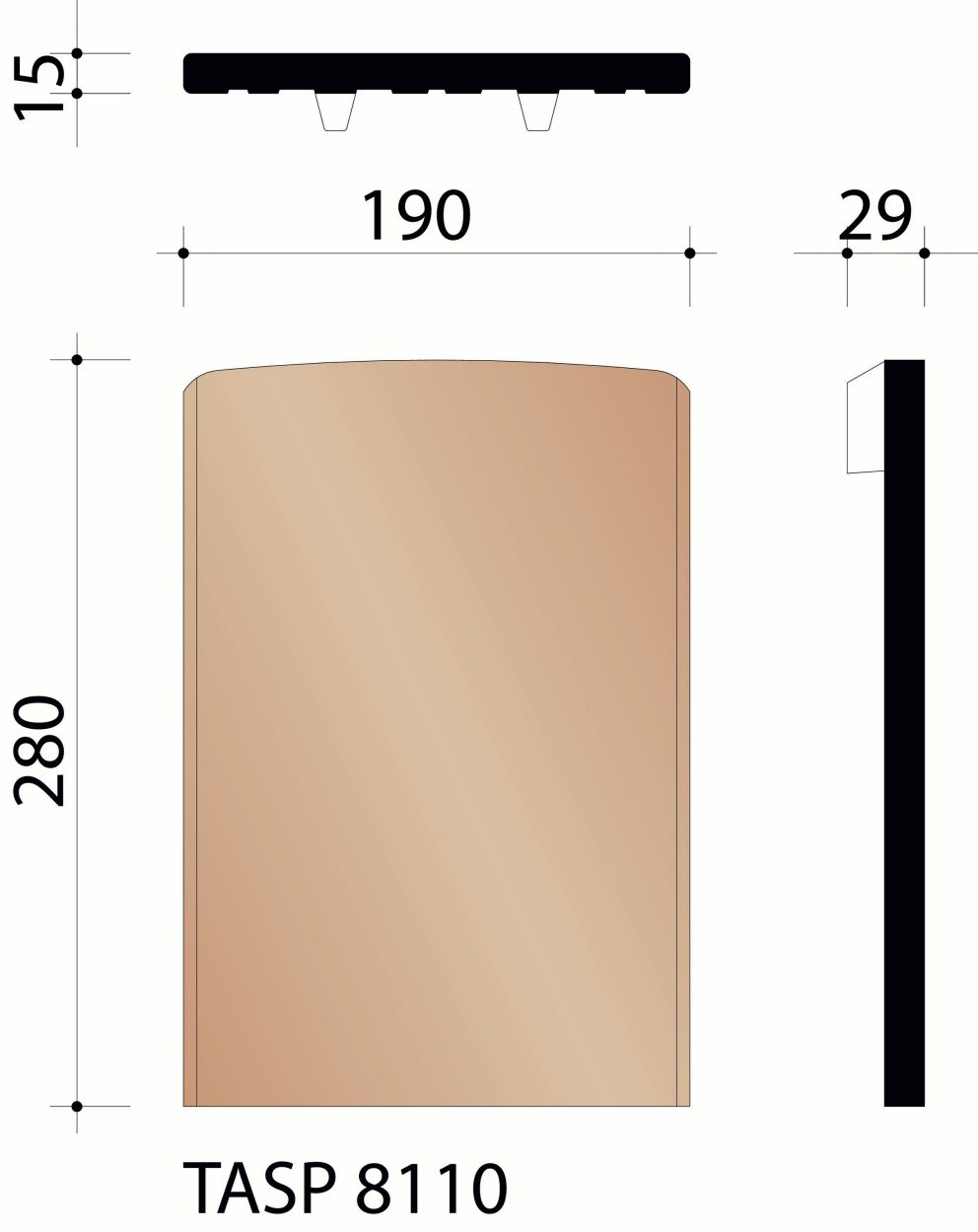 Tegelpan Aspia - Korte pan (5,3 per lm)