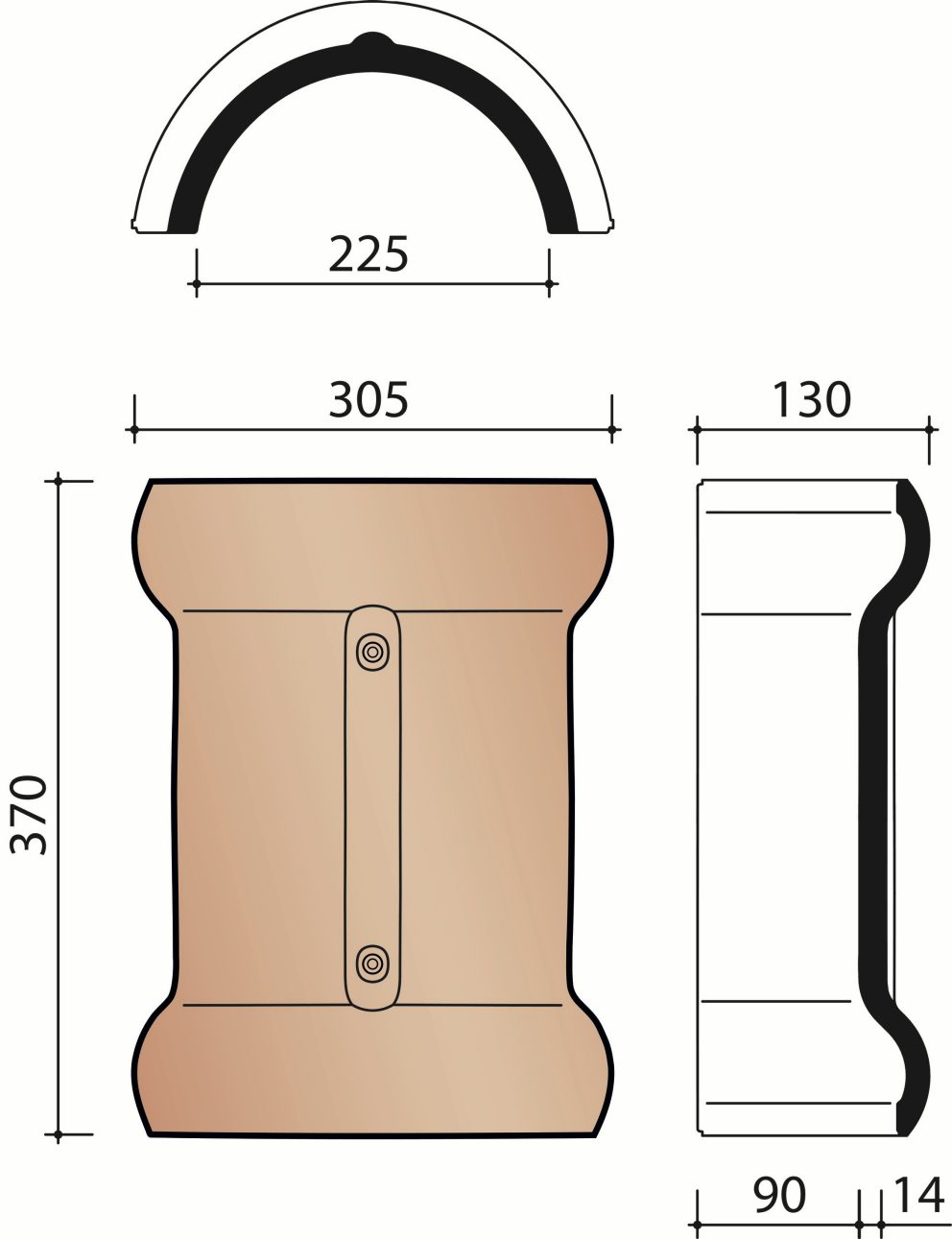 Tegelen - Faîtière demi-ronde à double bourrelet 225mm