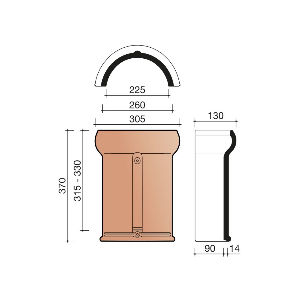 Technical drawing of the Hulpstukken halfronde vorst Vario