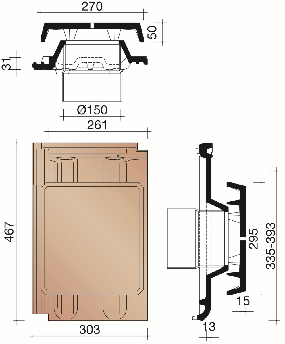 Mega - Kit kokerpan dia 150 mm + kapje + aansluitingsmodule