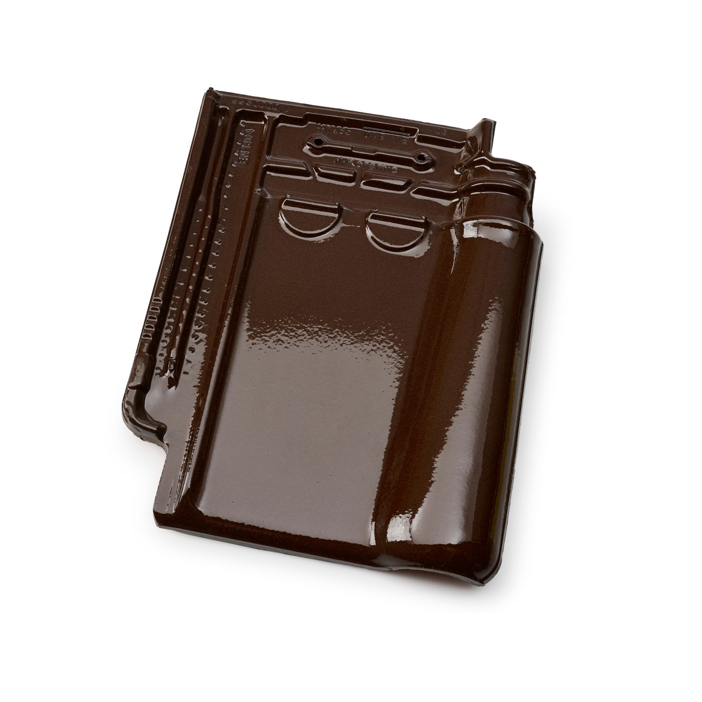 Single product shot of a Stormpan 993 Bruin Geglazuurd roof tile