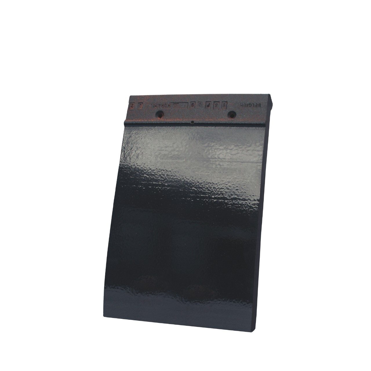 Single product shot of a Tegelpan 301 Zwart Geglazuurd roof tile