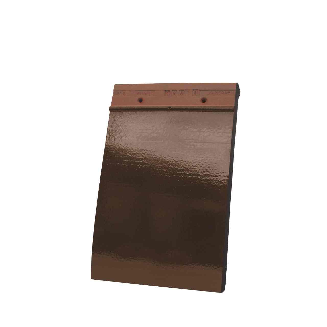 Single product shot of a Tegelpan 301 Bruin Geglazuurd roof tile