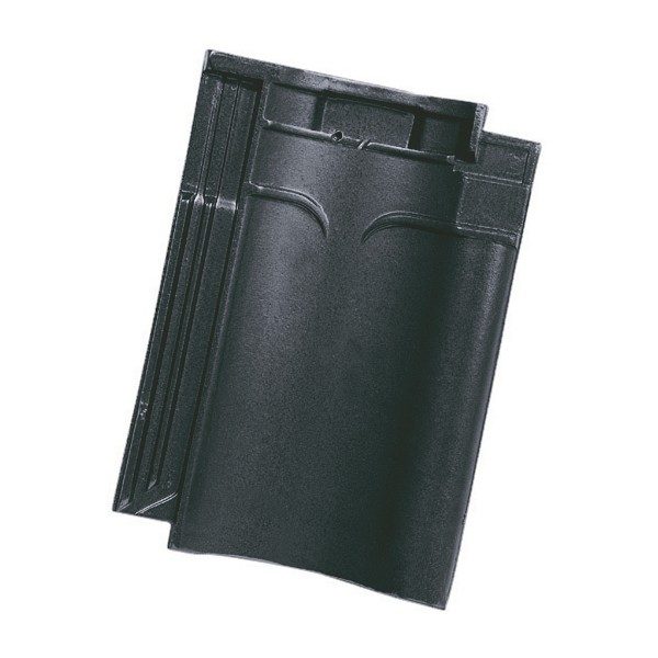 Single product shot of a VHV Mat Zwart Geglazuurd roof tile