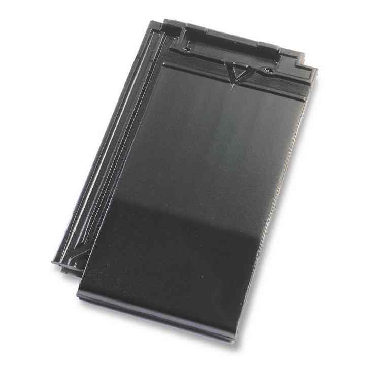 Single product shot of a Datura Mat Leizwart Geglazuurd roof tile